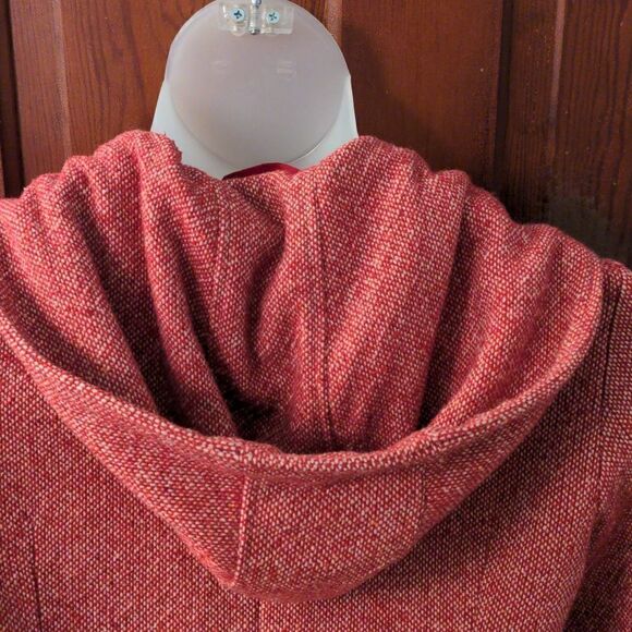 Mudd Red + White Hooded Double Breasted Wool Blend Peacoat - Picture 6 of 15